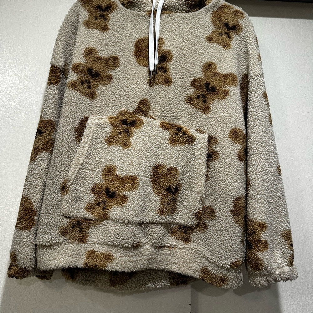 Cozy Teddy Bear Print Sherpa Hoodie